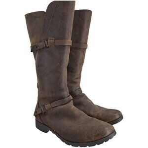 Teva De La Vina Brown Leather Tall Riding Boots Size 8 Distressed Waterproof